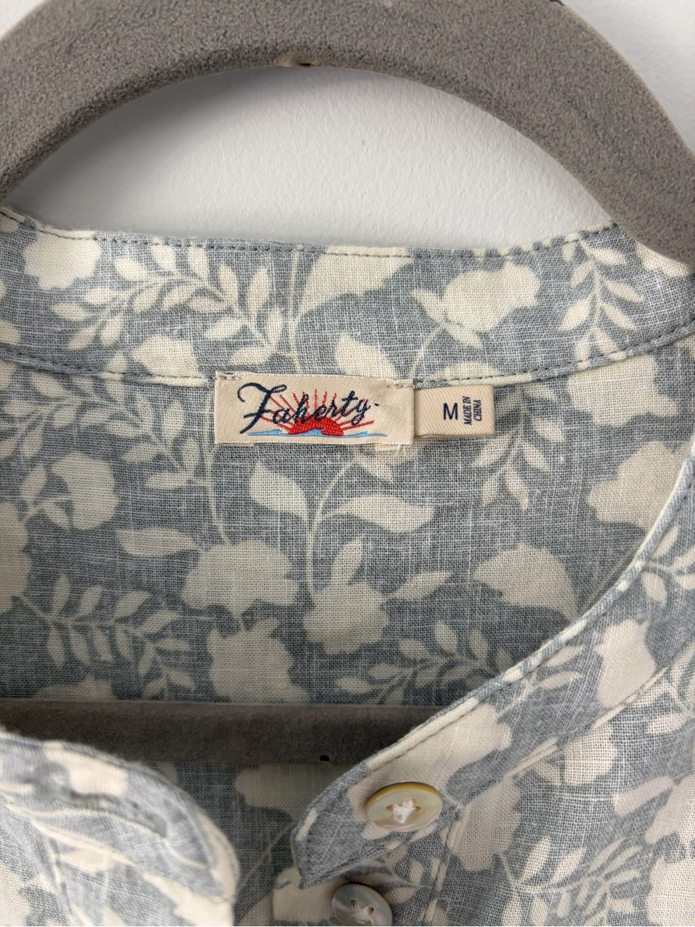 Faherty Penelope Linen Floral 3/4 Sleeve Popover Casual Dress Grey Green Cream M - Picture 5 of 11